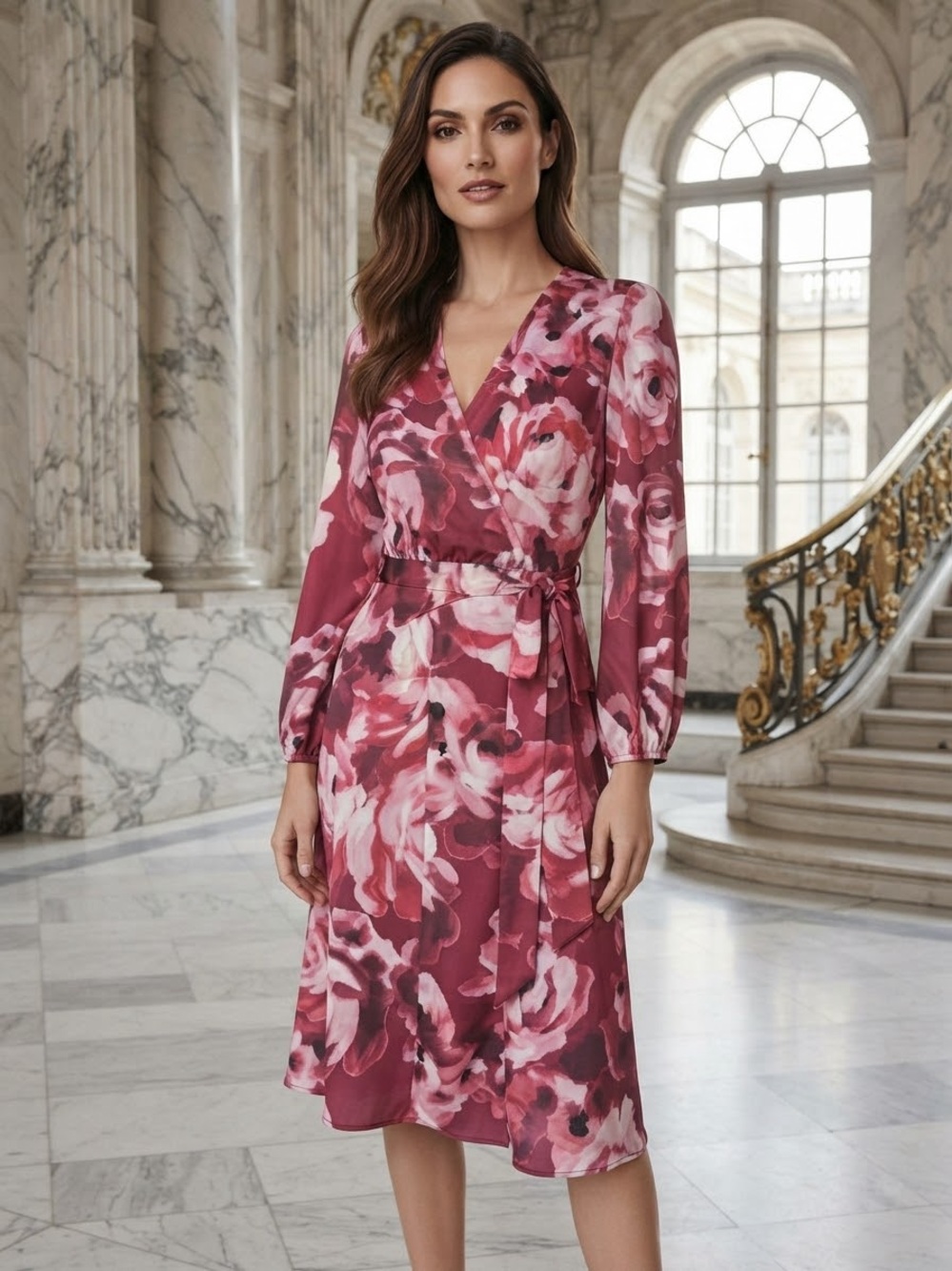 Calvin Klein Rose Pink Floral Wrap Dress